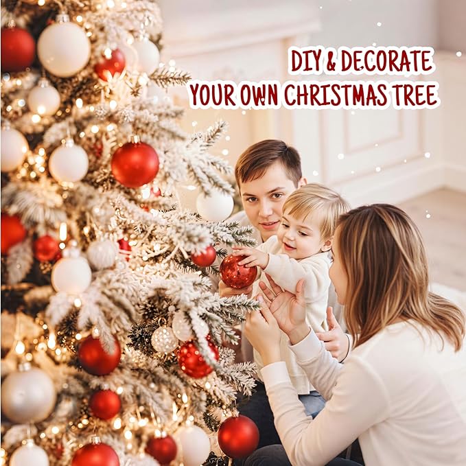 7.5ft Pre-Lit Snow Flocked Rotating Christmas Tree with 470 Multi-Color LED Lights, 1470 PE & PVC Tips - Realistic Artificial Tree for Holiday Decor