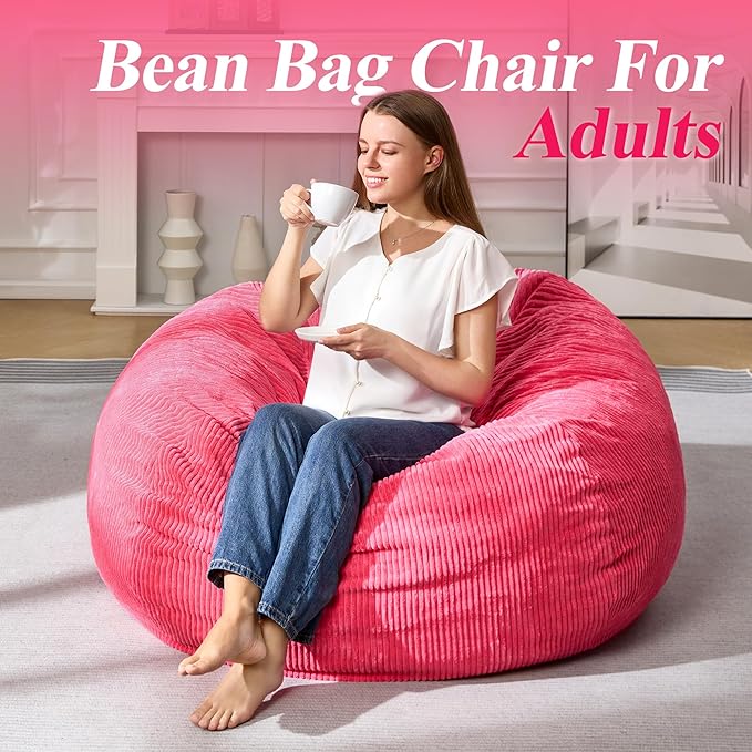 3.5FT Bean Bag Chairs Teardrop Bean Bag Chair for Adults Beanbag Chair with Memory Foam Filled Machine Washable Cover for Living Room, Bedroom (Large,Pink)