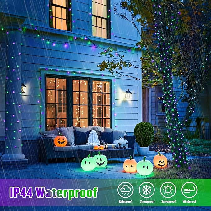 JMEXSUSS Purple and Green Halloween Lights, Total 66 FT 200 LED Solar Halloween Lights Outdoor, 2 Pack Solar Christmas Light Outdoor Waterproof for Yard Garden Tree Decor