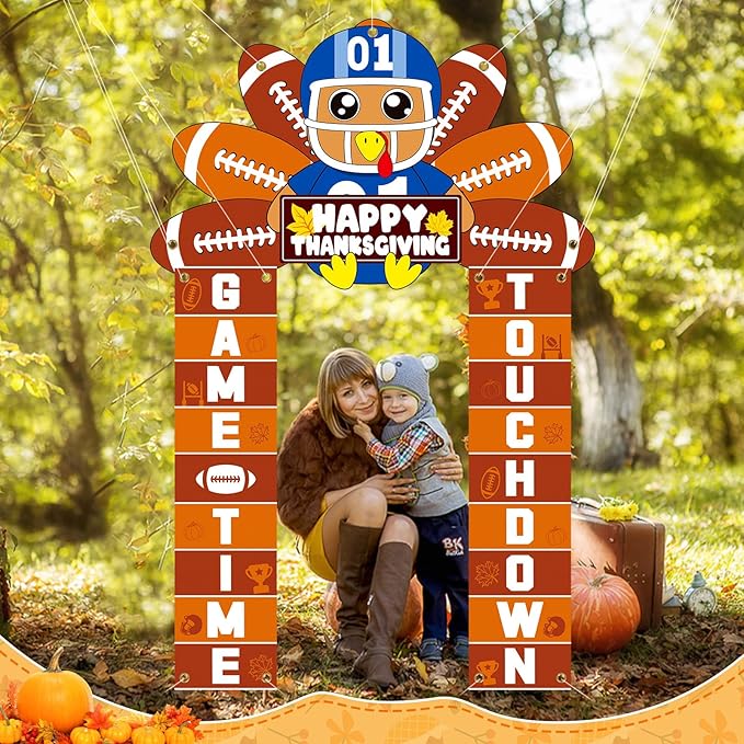 Thanksgiving Football Turkey Party Porch Banner Turkey Door Banner for Thanksgiving Decorations Hanging Porch Sign for Football Party Supplies Photo Backdrop Indoor Outdoor Wall Front Door Cover