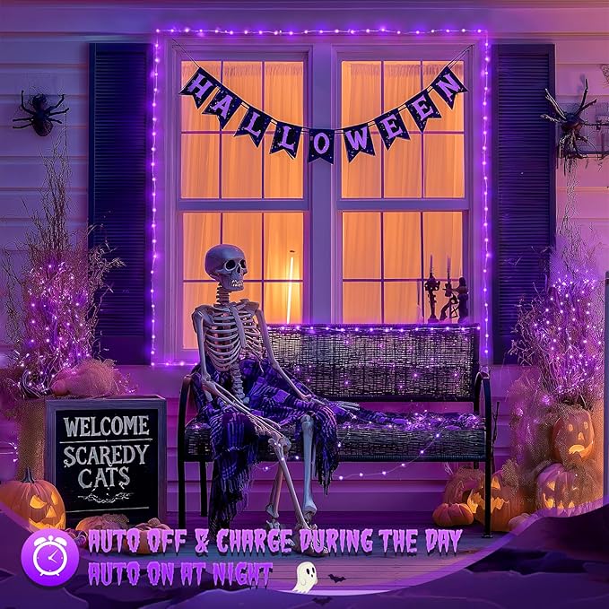 JMEXSUSS 2 Pack Solar Halloween Lights Outdoor, 33ft 100 LED Purple Halloween Lights, Waterproof 8 Modes Purple Solar Light for Outside Tree Garden Patio Christmas Decorations