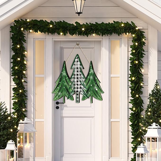 Boao Christmas Tree Wooden Decoration Welcome Door Sign Wooden Hanging Sign Winter Christmas Door Hanger Farmhouse Winter Xmas Home Wall Front Porch Decoration