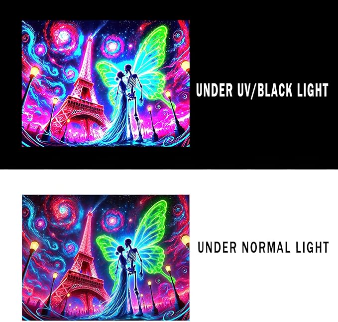 BlissYard Blacklight Skull Tapestry UV Reactive Tapestry 78x59 Inch Black Light Butterfly Galaxy Planet Glowing Large Neon Wall Hanging for Living Room Bedroom Decor Teens
