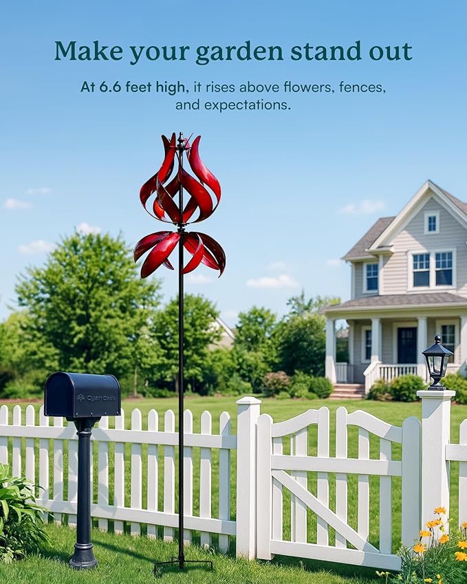 Yard Garden Wind Spinners - Large Outdoor Metal Wind Spinners with Stake, Yard Art Lawn Garden Decor (19" W x 87" H)