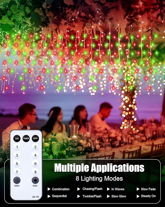 Brightown Icicle Lights Outdoor, 40 FT 432 LED Icicle Christmas Lights with 81 Drops,8 Modes, Icicle String Lights with Remote Timer, Waterproof Christmas Light for Outdoor Tree Decor, Red & Green