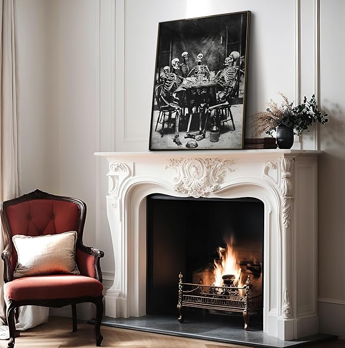 Poster Master Vintage Skeletons Smoking Poster - Retro Dinner Party Print - Skeleton Art - Halloween Art - Gift for Him & Her - Gothic Decor for Dorm, Living Room or Bedroom - 8x10 UNFRAMED Wall Art