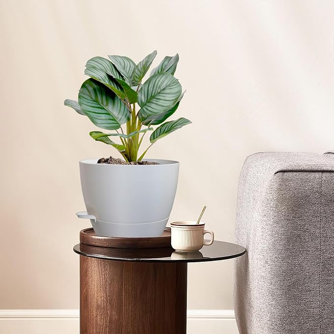 12/10/9 inch Large Self Watering Pots, Plant Pots with Mesh Drainage Holes for Indoor Outdoor Garden Plants, Flower Pots with Removable Deep Reservoir, Set of 3 Plastic Planters, White