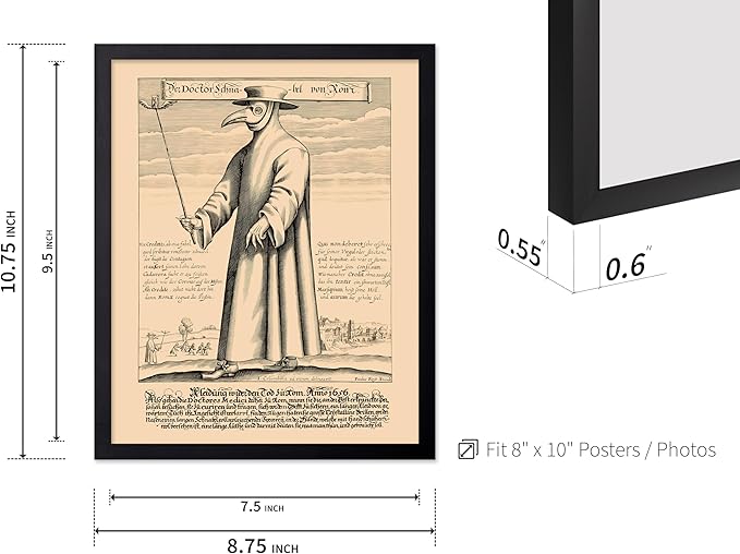 Poster Master Vintage Medieval Poster - Retro Illustration Print - Gift for Friend - Plague Doctor, Pandemic Mask, Physician, Black Death - Wall Decor for Home, Living Room, 8x10 Black Framed