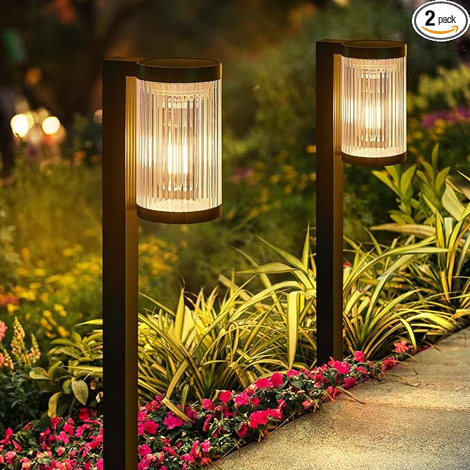 Solar Pathway Lights Outdoor, 2 Pack Upgraded Solar Outdoor Lights Super Bright Up to 12Hrs, IP65 Waterproof Solar Garden Lights Outdoor Solar Lights for Outside Yard Landscape Path Walkway