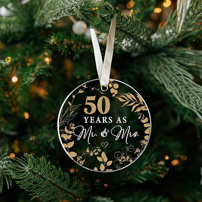 50th Anniversary Wedding Gifts - Mr and Mrs Gifts - 50th Wedding Anniversary Ornament for Couple, Her, Him, Wife, Husband, Parent - Acrylic Ornament