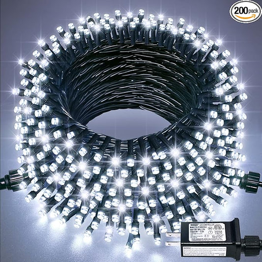 JMEXSUSS 200 LED White Christmas Lights Outdoor, 66ft Connectable Christmas Tree Lights Green Wire, 8 Modes Waterproof Christmas Twinkle String Lights Plug in for Xmas Wedding Party Indoor Decorations