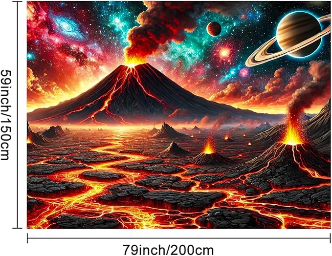 BlissYard Volcanic Planet Lava Landscape UV Black Light Tapestry 78x59 Inches Art Color Neon Light Background Bedroom Living Room Wall Party Decoration Outer Space Earthcore Molten Galaxy Decor
