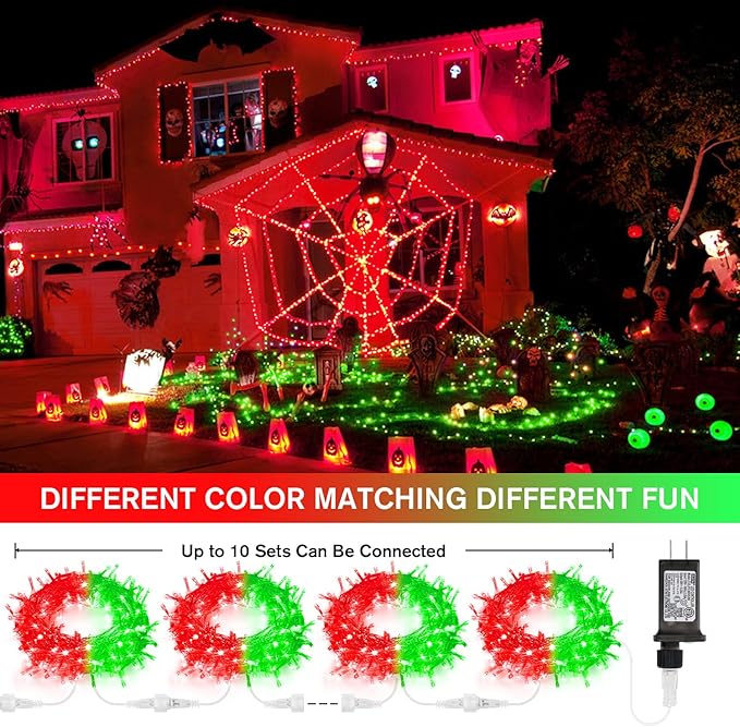 JMEXSUSS 100 LED Red & Green Christmas Lights Plug in, Christmas String Lights Indoor, 33ft Connectable Color Changing Christmas Lights Outdoor for Christmas Party Decor