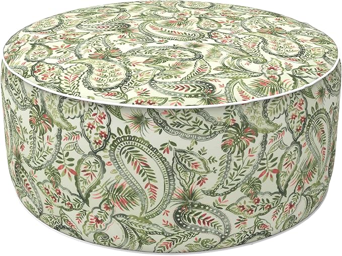LVTXIII Outdoor Inflatable Ottoman, Fade-Resistant Round Footrest Stool D31”x H14”, Portable Patio Pouf for Garden Camping or Home Use, Faylinn Shadow Paisley