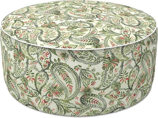 LVTXIII Outdoor Inflatable Ottoman, Fade-Resistant Round Footrest Stool D31”x H14”, Portable Patio Pouf for Garden Camping or Home Use, Faylinn Shadow Paisley