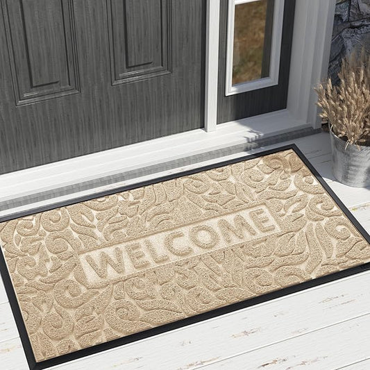 Yimobra Door Mat Indoor Outdoor Entrance, Non Slip Welcome Front Doormats, Heavy Duty Rubber Backing, Stain and Fade Resistant, Low Profile, Easy Clean Patio Garage Floor Mats, 47 x 32, Beige