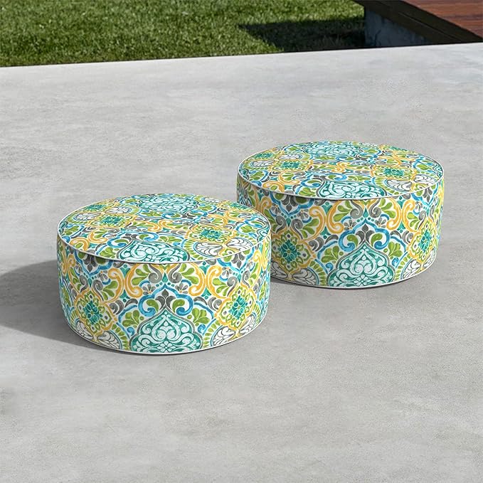 LVTXIII Inflatable Stool Ottoman Footrest with Handle, All Weather Foot Rest, Indoor or Outdoor Use for Home Patio Garden and Camping, D21 x H9, Damask Green