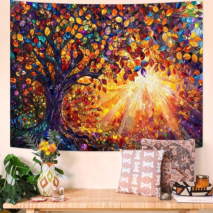Lunerfex Tree of Life Tapestry Stained Glass Tapestry Wall Decor Tapestries for Bedroom Art Tapestries Wall Hanging for Bedroom Living Room Glass-Tree-03 60"x80"