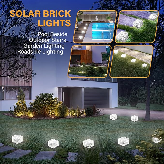 Solar Brick Lights - Outdoor Waterproof Patio & Garden Decor (6 Packs for Patio, Yard, Walkway, Pathway)