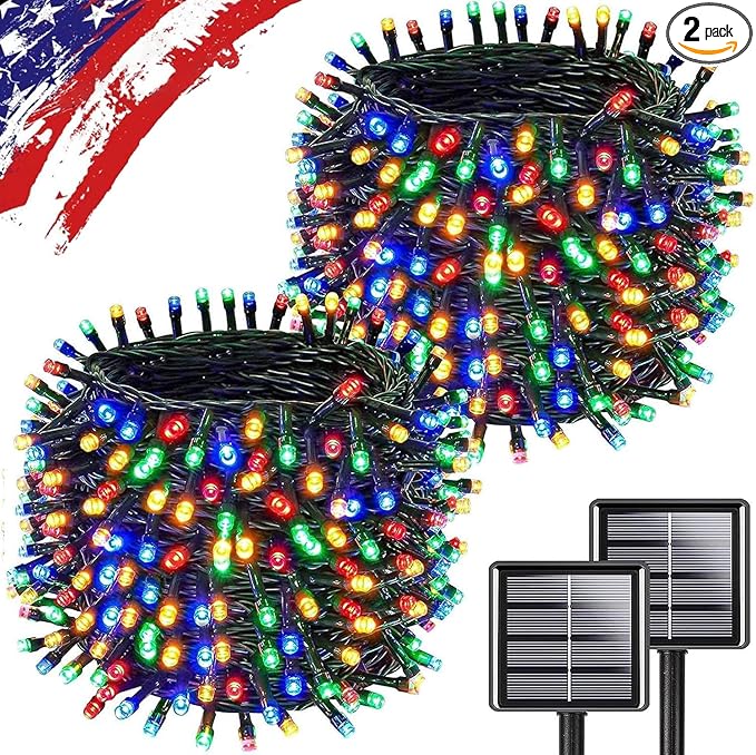 Multicolor Solar Christmas Lights 2Pack Total 180FT 500LED, String Light Outdoor Waterproof, Auto On/Off with 8 Modes Solar Twinkle Lights for Outside Tree Christmas Decorations (Multicolor)