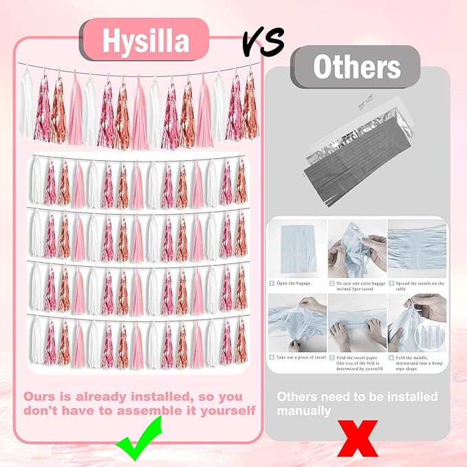 4P Pink White Peach Rose Gold Tassels Party Tassel Garland Banner, Tassels Banner Streamers for Parade Floats, Bachelorette, Wedding, Birthday, Christmas, Bridal/Baby Shower Party Decorations