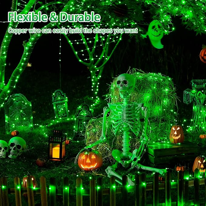 JMEXSUSS 2 Pack Green Halloween Lights, Each 33ft 100 LED Green Solar Lights Outdoor, Waterproof Solar Fairy String Light for Outside Patio Garden Party Tree Christmas Halloween Decorations