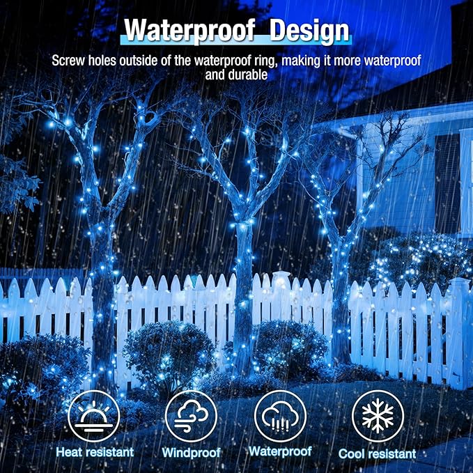 4 Pack Solar String Lights Outdoor - 320LED 132FT Solar Fairy Lights Waterproof 8 Modes, Copper Wire Solar Powered Twinkle Lights for Outside Tree Garden Christmas Wedding Party Decor, Blue White