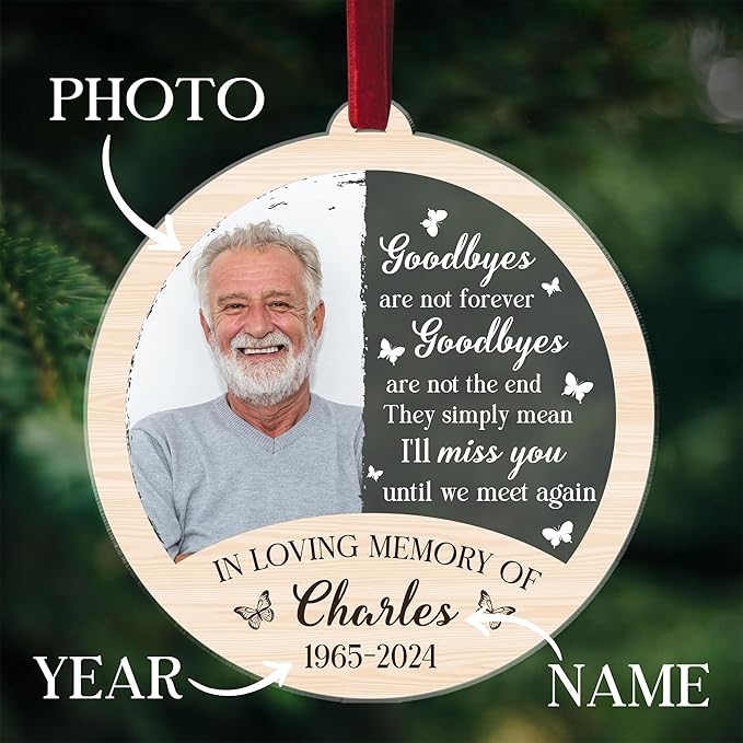 2025 Personalized Memorial Acrylic Ornament - Christmas, Birthday, for Loss of Loved One - Custom Photo, Name, Year in Loving Memory Keepsake Decoration
