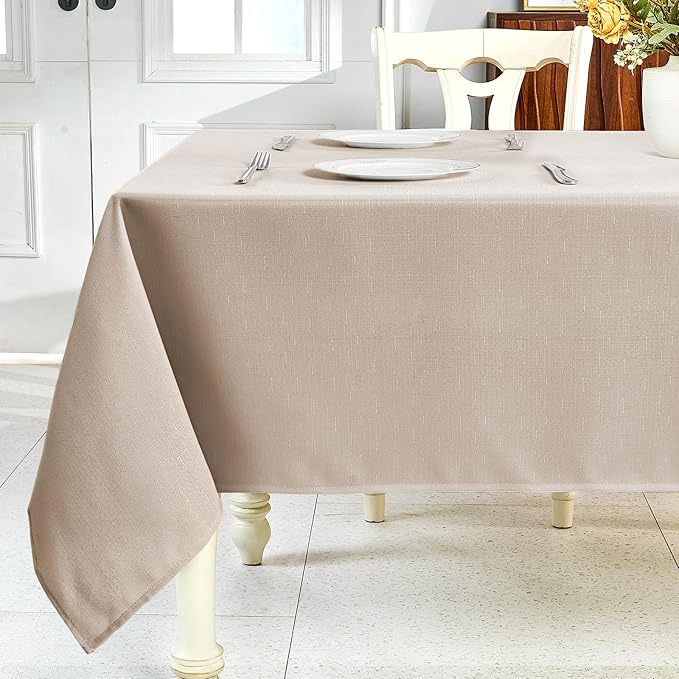 IVAPUPU Textured Linen Table Cloth for Rectangle Table - Khaki Tablecloths Rectangular Waterproof Wrinkle Free Wipeable Dining Cover for Spring Wedding Birthday Kitchen Decor, 60 x 120 Inch