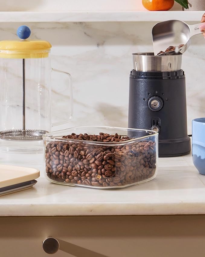 Caraway 1qt Glass Airtight Food Storage Container with Lid – Non-Toxic, BPA-Free Kitchen Storage Container – Stackable, Space-Saving Airtight Container for Dry Goods and More - Cream