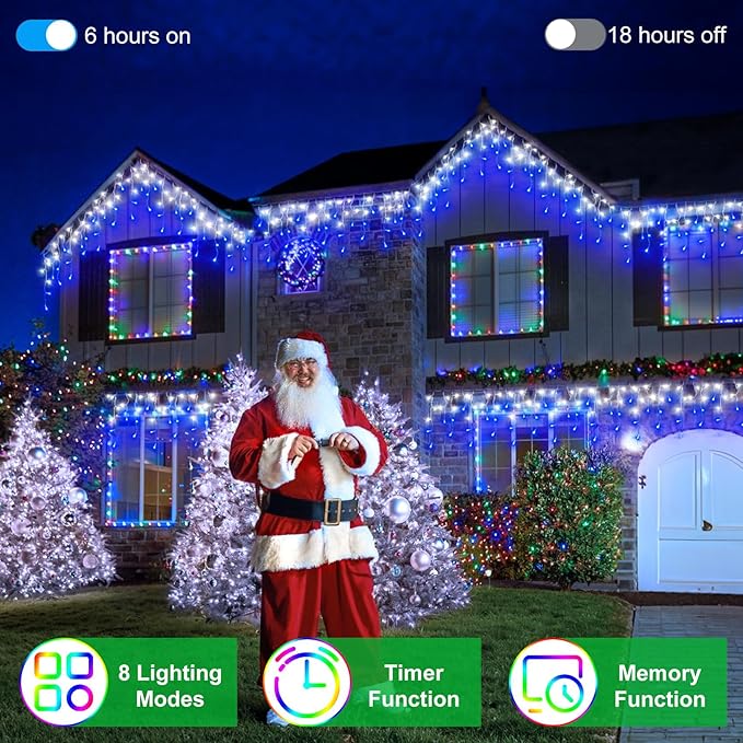 792 LED Christma Lights with 176 Drops, 82ft Outdoor Hanging lights with 8 Modes & Timer Memory, Outsite Waterproof Curtain String Lights for Front House Fence Tree Holiday Decorations Blue & White