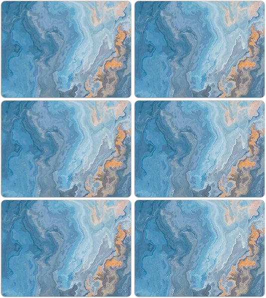 Marble Placemats Set of 6 Blue Marbles Plastic Table Mats Marble Theme Place Mats Wipe Clean Washable Holiday Table Decoration for Indoor Outdoor Party Kitchen Dining