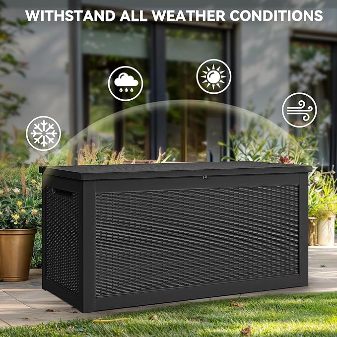 YITAHOME 260 Gallon XXL Large Deck Box, Outdoor Resin Storage Box, Lockable Storage Container for Patio Cushions, Furniture, Garden Tools, Water Resistant (Black)