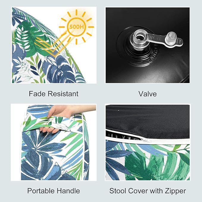 LVTXIII Outdoor/Indoor Round Inflatable Ottoman, All Weather Patio Footstool, Portable Footrest Seat for Patio Garden, Camping or Home, 21"x21"x9", Islamorada Blue Green