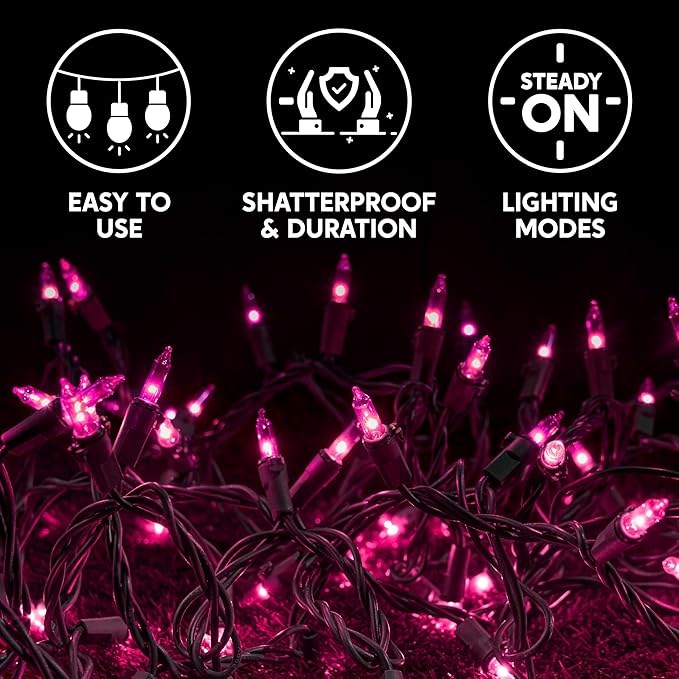 Joiedomi Pink Christmas String Lights,100 Count 21.4FT Fairy Tree Lights Plug in for Indoor Outdoor Xmas Valentines Decor Patio Holiday Theme Party Yard House,Green Wire