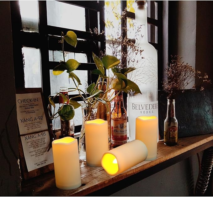 9PACK Outdoor Plastic flameless Candles with Remote Control and Timer, LED Flickering Battery Operated Electric Pillar Candles (D3 xH5.5) for Camping, Weddings, Home Decoration