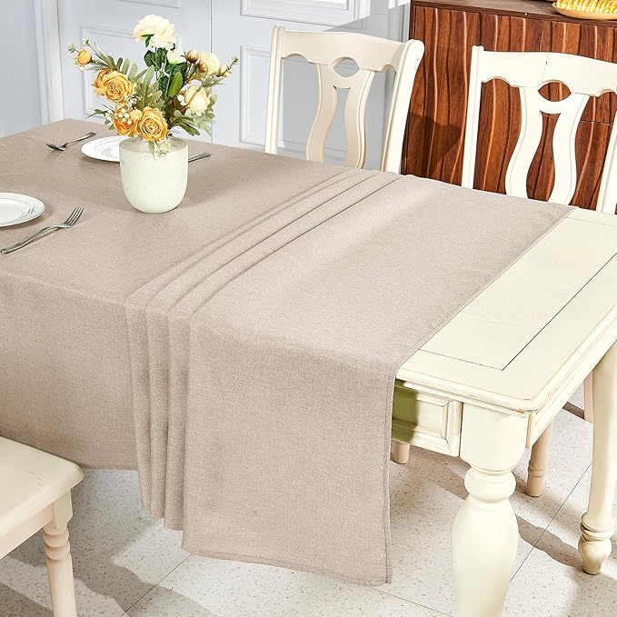 IVAPUPU Textured Linen Table Cloth for Rectangle Table - Khaki Tablecloths Rectangular Waterproof Wrinkle Free Wipeable Dining Cover for Spring Wedding Birthday Kitchen Decor, 60 x 104 Inch