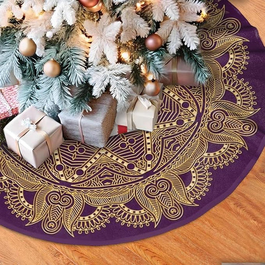 36" Dark Amethyst Purple Mandala Star Christmas Tree Skirt Tree Mat Base Cover for Xmas Festive Holiday Party Decoration Ornaments
