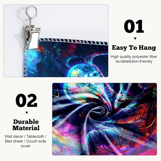 BVBOX Astronaut Space Blacklight Tapestry 79"x59", UV Reactive Floating Astronaut Iridescent Cloud Universe Galaxy Planet Glow in Dark Tapestries, Black Light Neon Upright Poster Wall Hanging Backdrop Decor for Bedroom Living Room