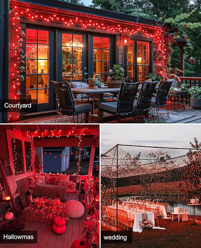 80FT 240 LED Christmas Lights, Connectable Christmas Tree Lights for Outdoor/Indoor, Waterproof & 8 Modes & Timer, Green Wire String Light for Home Garden Xmas Party Holiday Decorations, Red