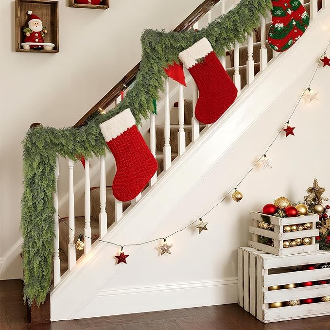 Real Touch Christmas Cedar Garland -6ft Artificial Garlands Faux Cedar Fake Pine Needles Garland for Fireplace,Table,Window,Stairs,Mante,Holiday Indoor Outdoor Xmas Decor(1PCS)