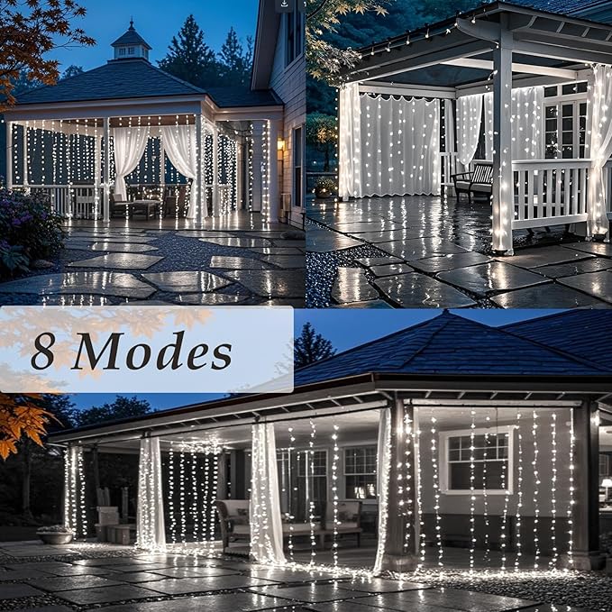 Solhice LED Curtain Lights Outdoor 20ft x10ft Cool White, 600 LED String Lights Backdrop Indoor Plug in, Twinkle Lights for Outside Backyard Wedding Bedroom Décor (Not Connectable)