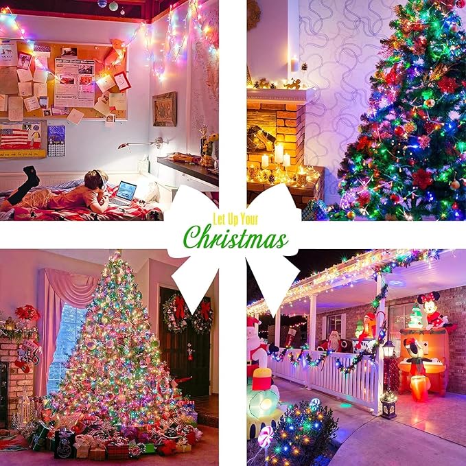JMEXSUSS 168FT 600 LED Christmas Decor Lights - 8 Modes Multicolor Outdoor/Indoor Waterproof Plug-in Party Holiday Decorations