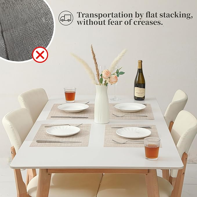 Leetaltree Beige Placemats Set of 8 - Heat Resistant Non-Slip Place mats for Dining Table, Washable Durable PVC Vinyl Woven Table Mats（Beige, 8）