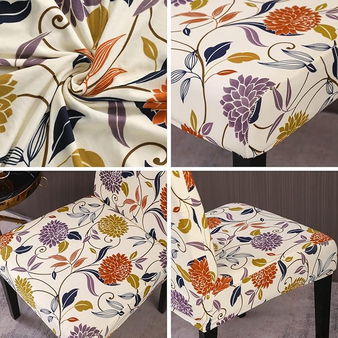 JQinHome Pattern Chair Covers for Dining Room Set of 4, High Stretch Removable Washable Parsons Chair Slipcover for Home Party Hotel Wedding Ceremony (Flower,4PCS)
