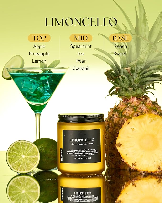 M&SENSE Limocello Summer Scented Candle, 7.05oz 50 Hours Long Lasting Burn Non Toxic Natural Soy Wax Lemon Highly Scented for Home Decor, 2 Wick Relaxing Candle Gifts for Yoga Spa Meditation
