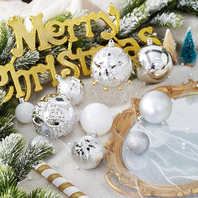 87-Pack Shatterproof Christmas Ball Ornaments Set, Christmas Tree Decorations with Hand-held Gift Package for Xmas Tree Holiday Wedding Party, Silver