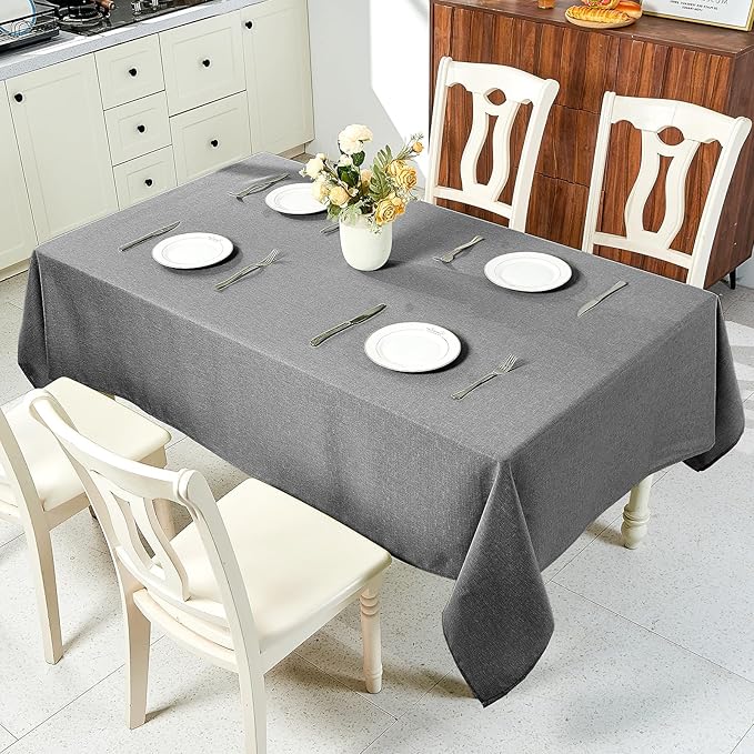 IVAPUPU Textured Linen Table Cloth for Rectangle Table - Grey Tablecloths Rectangular Waterproof Wrinkle Free Wipeable Dining Table Cover for Spring Wedding Birthday Kitchen Decor, 60 x 84 Inch