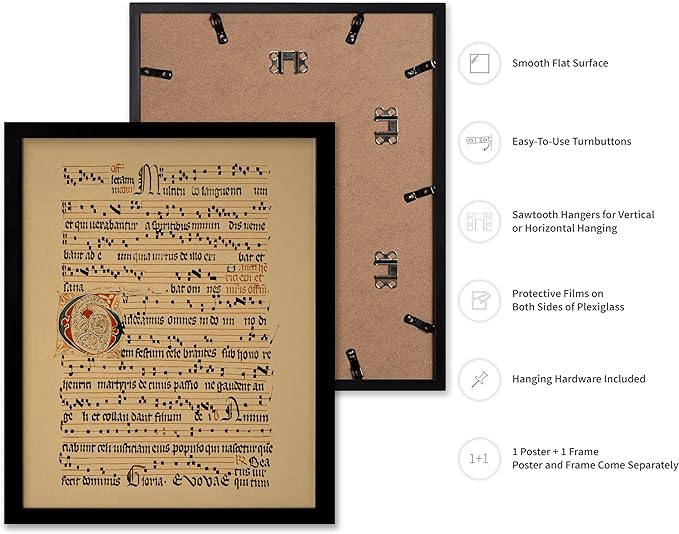 Poster Master Vintage Hymnal Poster - Retro Music Print - Gift for Artist, Friend - Graduale Aboense, Gregorian Chant Manuscript, Score - Wall Decor for Living Room, Bedroom, 16x20 Black Framed