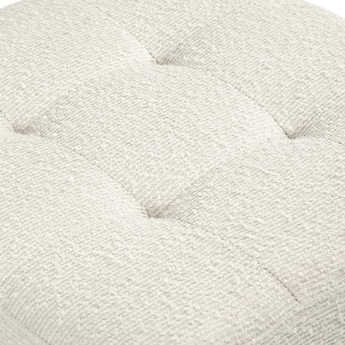 Adeco 18 Inch High Cube Ottoman Storage, Linen Chair Foot Stools, Upholstered Vanity Stool with Hinged Lid, Solid Wood Legs (White Circle Yarn)